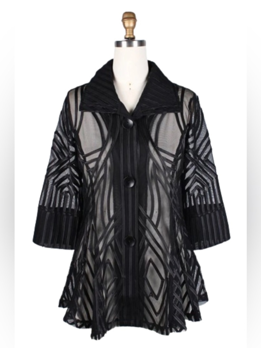NWT Damee Black Two-Tone Soutache Jacket Artsy Overlay Satin and Mesh 3X